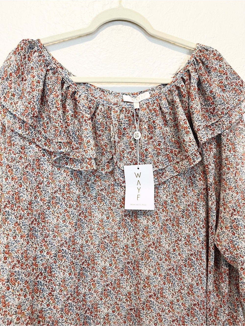 Wayf Blouse Top Cream Floral Ruffle Cottagecore Boho Farmhouse 3X